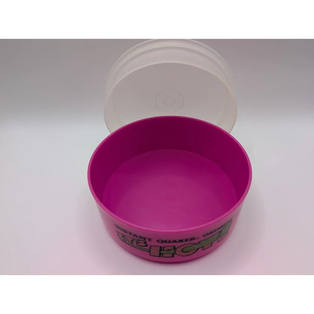 Vintage Instant Quaker Oatmeal It's HOT Pink Plastic Color Bowl 1992 With Lid